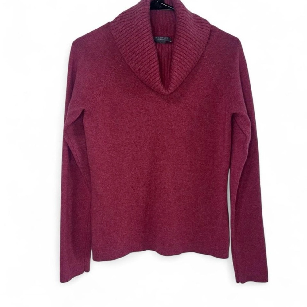 Ann Taylor 100% Cashmere Cowl Neck Sweater Red Pink Soft Knit Pullover Small